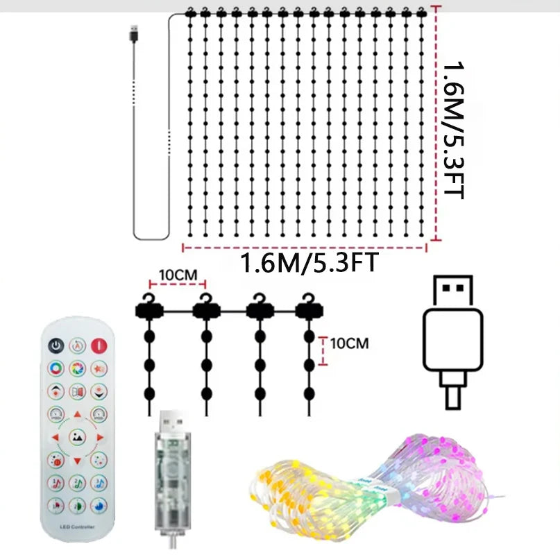 Smart RGB LED Curtain Lights — Programmable DIY Pattern & Music Sync Decor