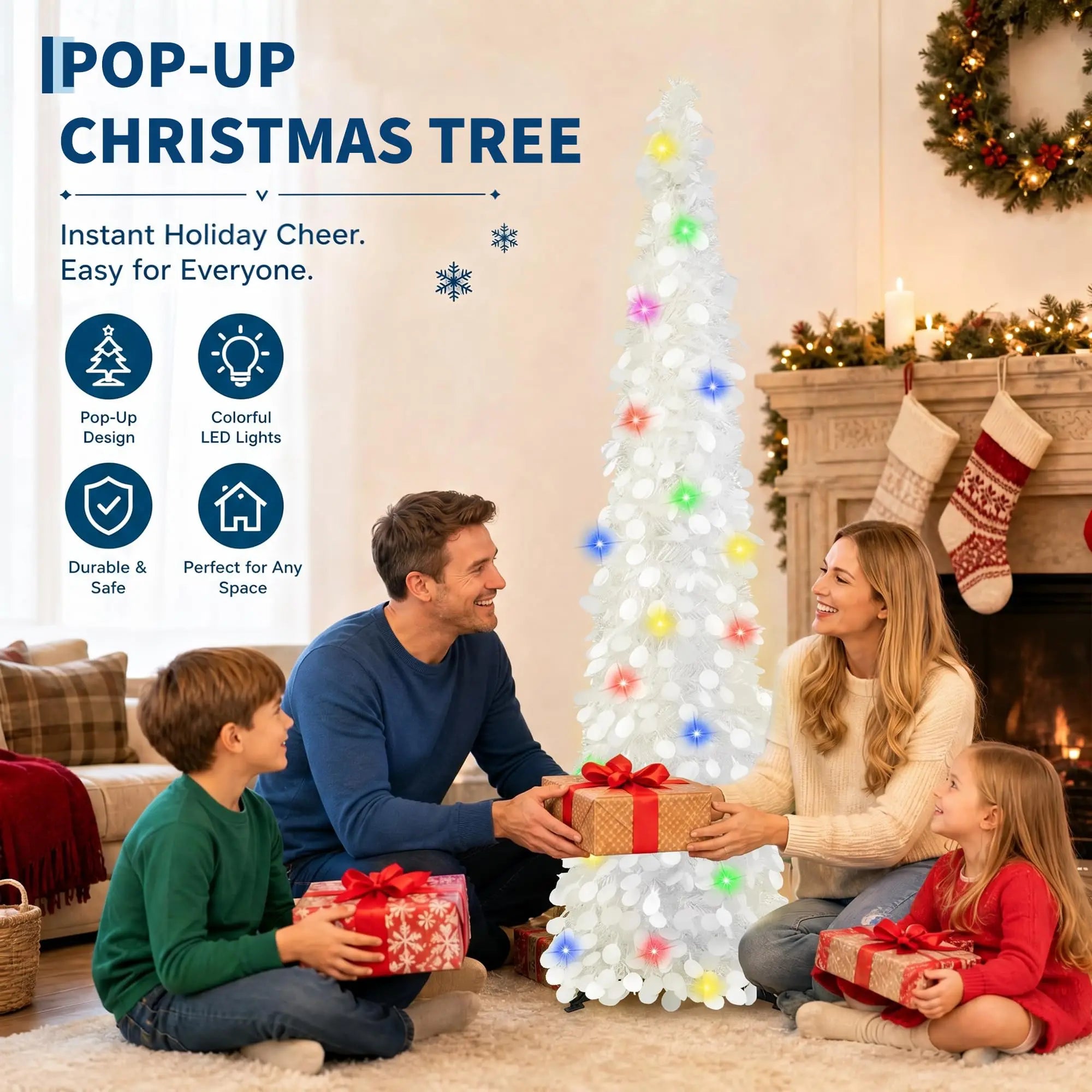 Garvee 5FT Slim Tinsel Christmas Tree — Pre-Lit LED Pencil Tree for Small Spaces