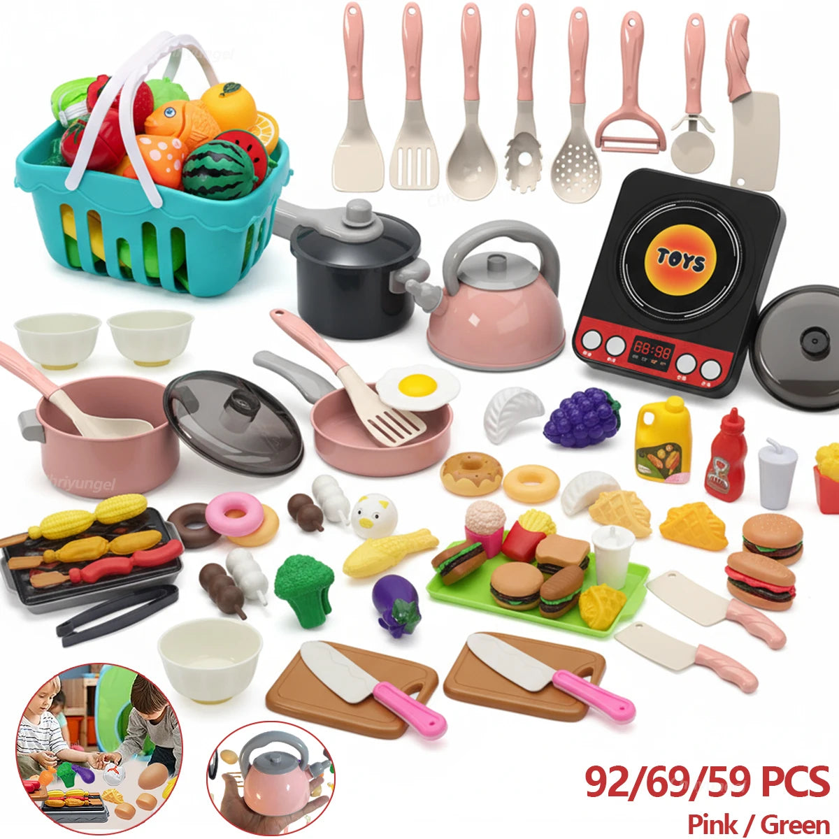Kids Kitchen Cooking Toy Set — Realistic Pretend Play Food & Utensils
