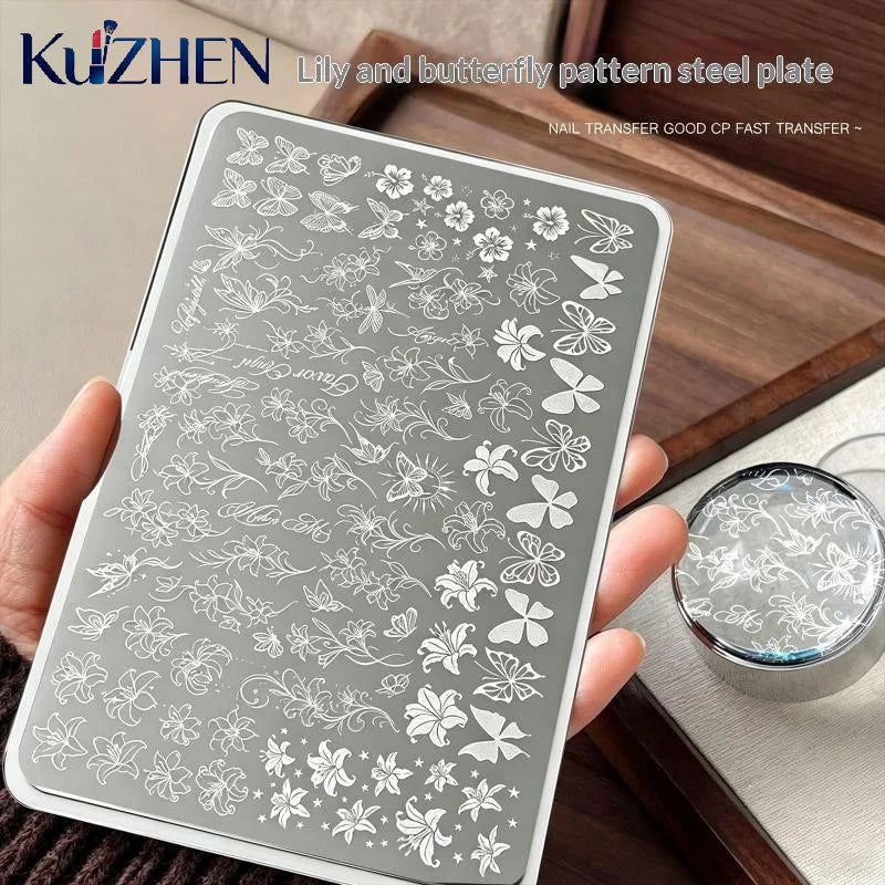 KuZHEN Nail Art Stamping Plate — Precision Floral & Butterfly Designs