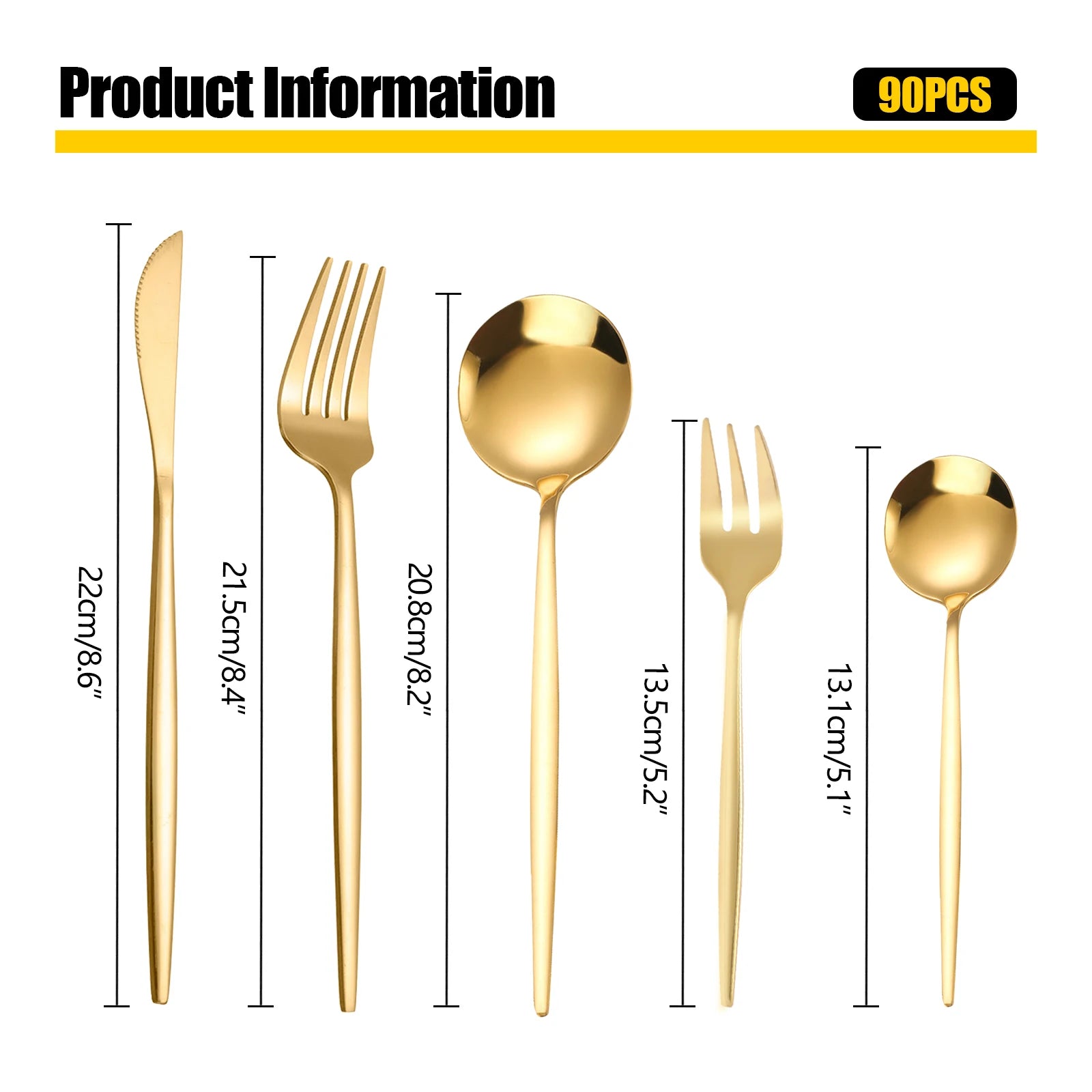 90-Piece Gold Stainless Steel Flatware Set — Heavy Duty Cutlery for Weddings & Buffets