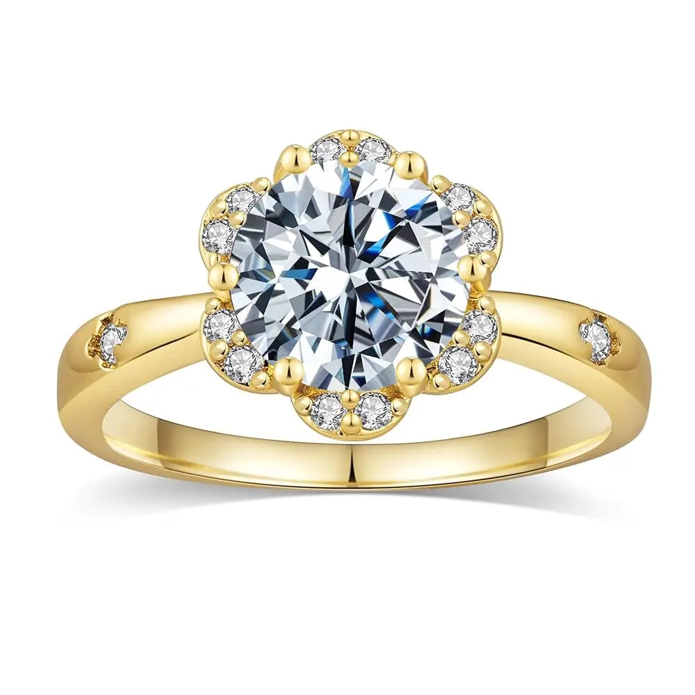 YUKOOL Flower Shaped CZ Engagement Ring — 18K Gold Plated Floral Solitaire