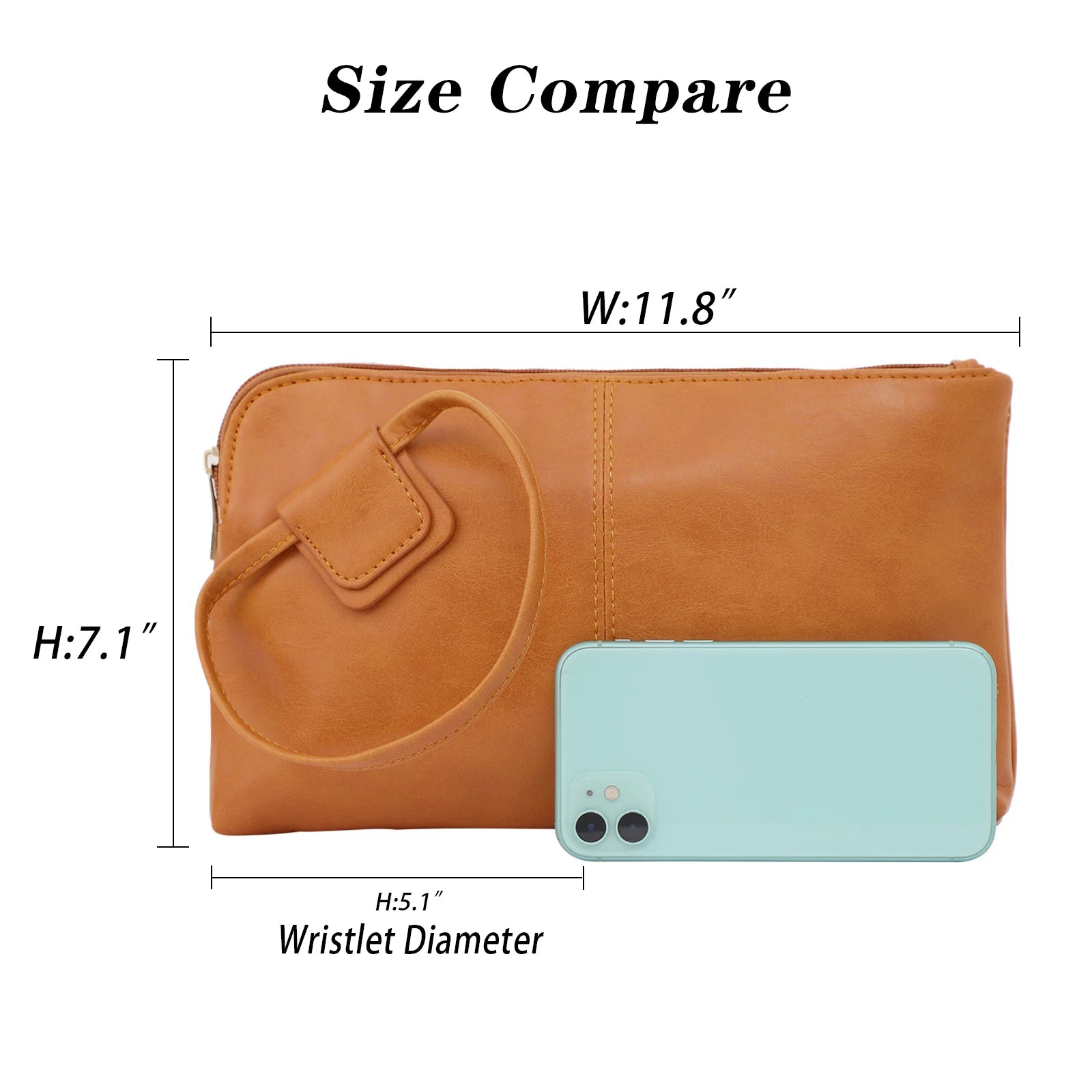 DANCURKEY Vegan Leather Wristlet Clutch — Elegant Evening Bag with Round Handle