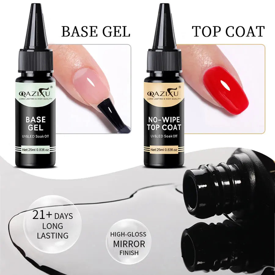 QAZIXU Gel Nail Polish Kit — Professional Base and Top Coat Essentials