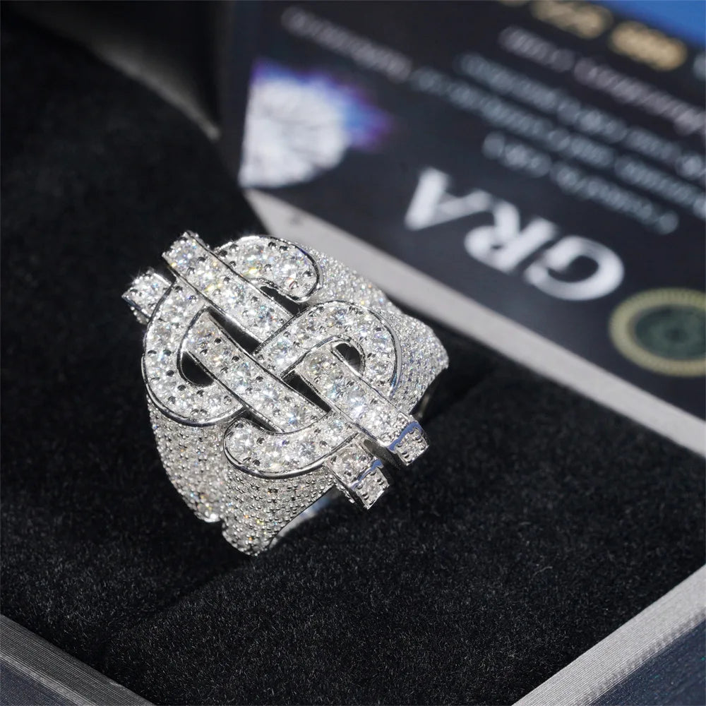 LYEE CYEE Moissanite Dollar Sign Ring — Iced Out 925 Sterling Silver Band