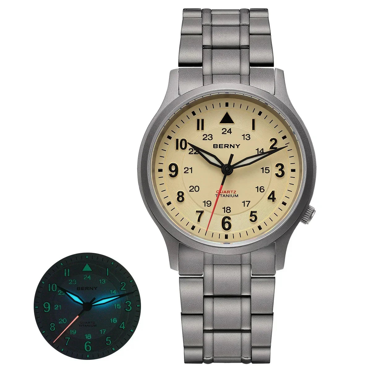 BERNY Full Titanium Field Watch — Luminous Quartz Men's Wristwatch
