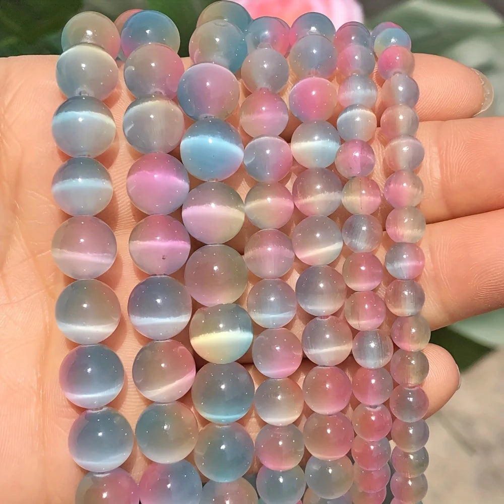 Natural Pastel Gradient Cat's Eye Stone Beads — 6mm Round Beads for Jewelry Making