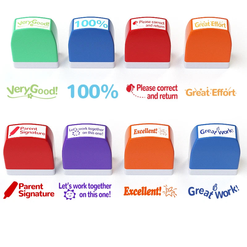 Automatic Inking Teacher Stamps — Set of 8 Classroom Grading Tools
