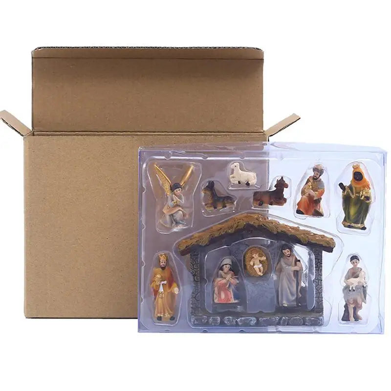 12-Piece Resin Nativity Scene Set — Hand-Painted Manger Tabletop Decor