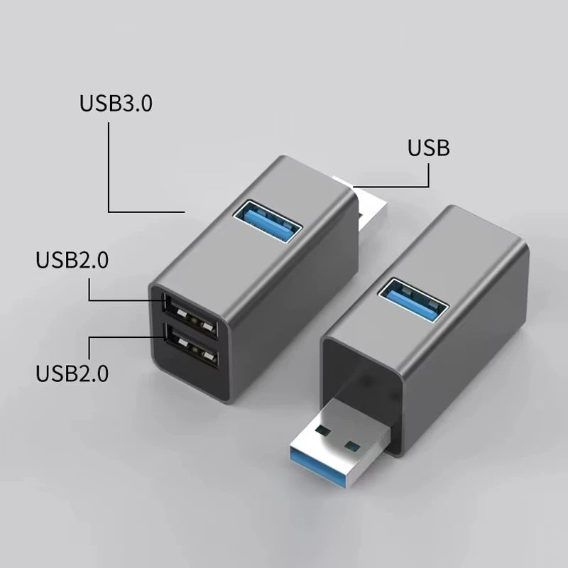 3-Port High Speed USB Hub — Compact Data Transfer Splitter for Laptops