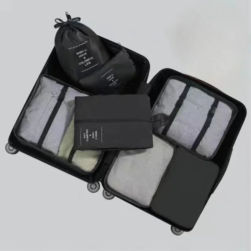 7-Piece Travel Organizer Set — Luggage Packing Cubes & Shoe Pouches