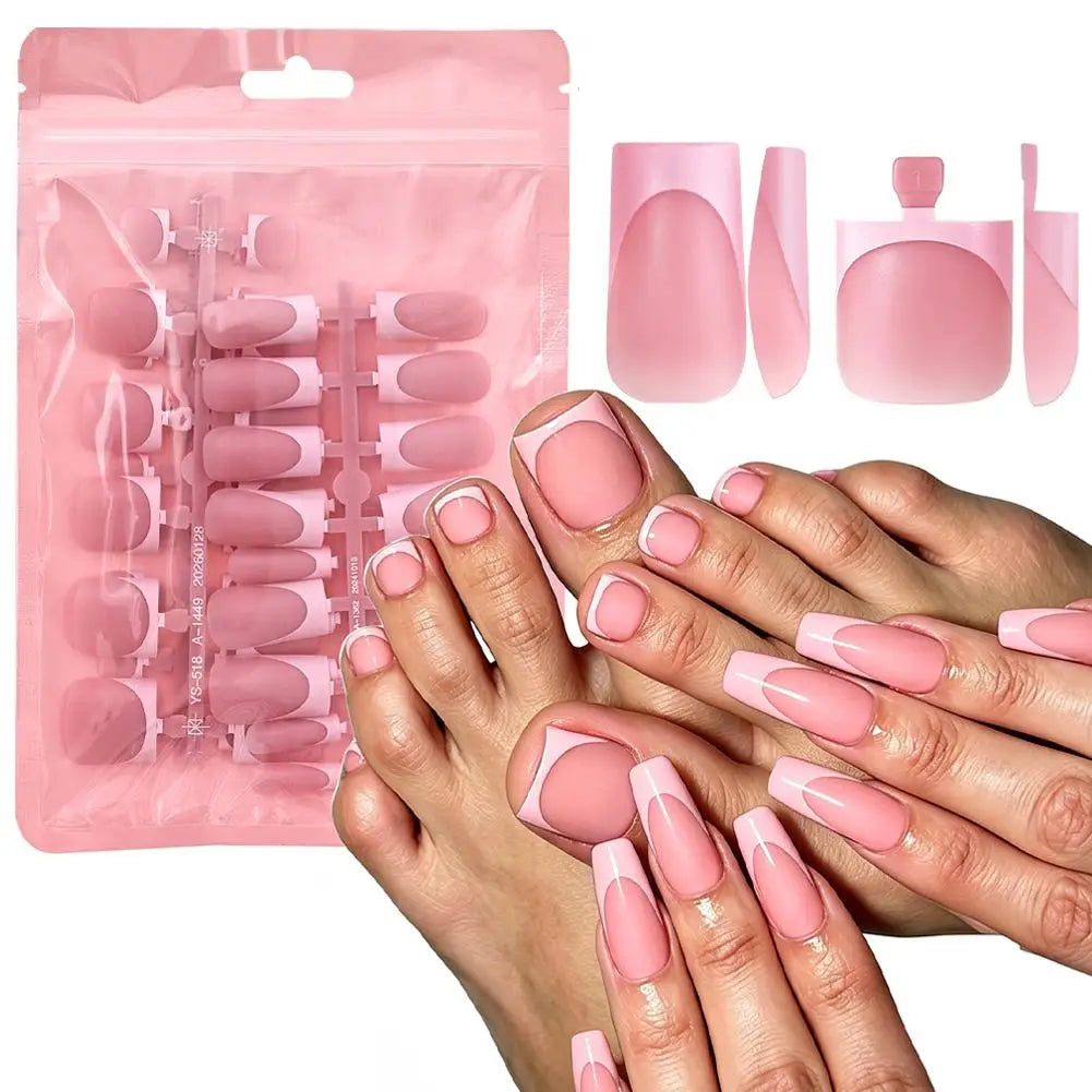 Matte French Tip Press On Nails — Full Cover DIY Manicure Set