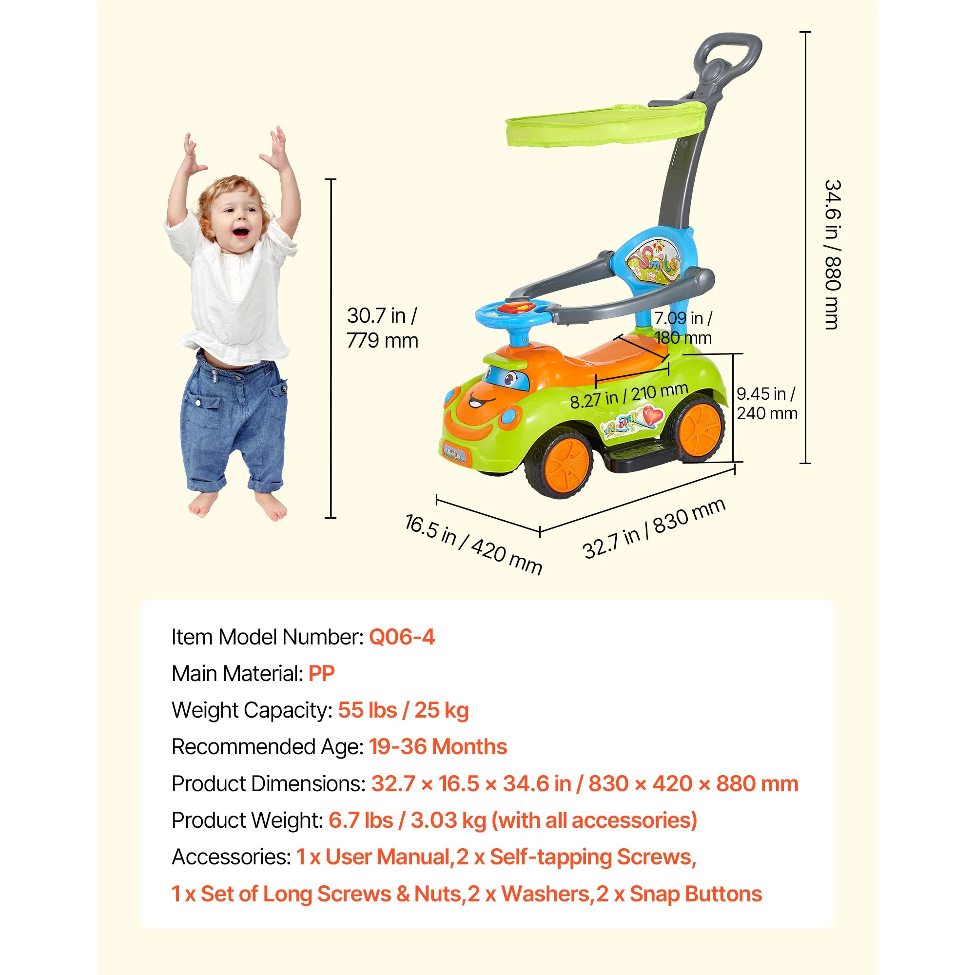 SucceBuy 3-in-1 Ride On Push Car — Toddler Walker & Driving Toy