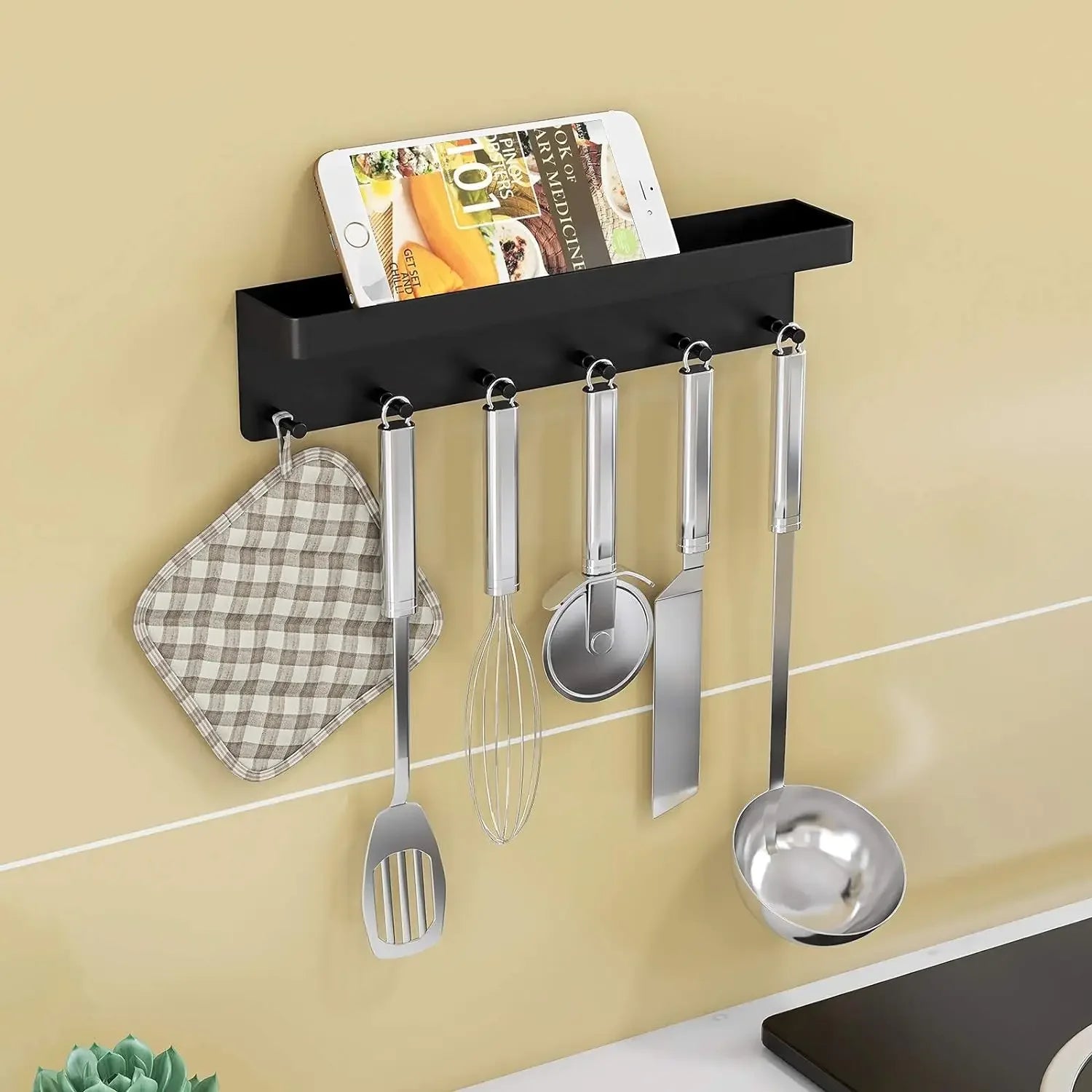 Wall Mount Key Holder — Adhesive Organizer with Mail Tray and 6 Hooks