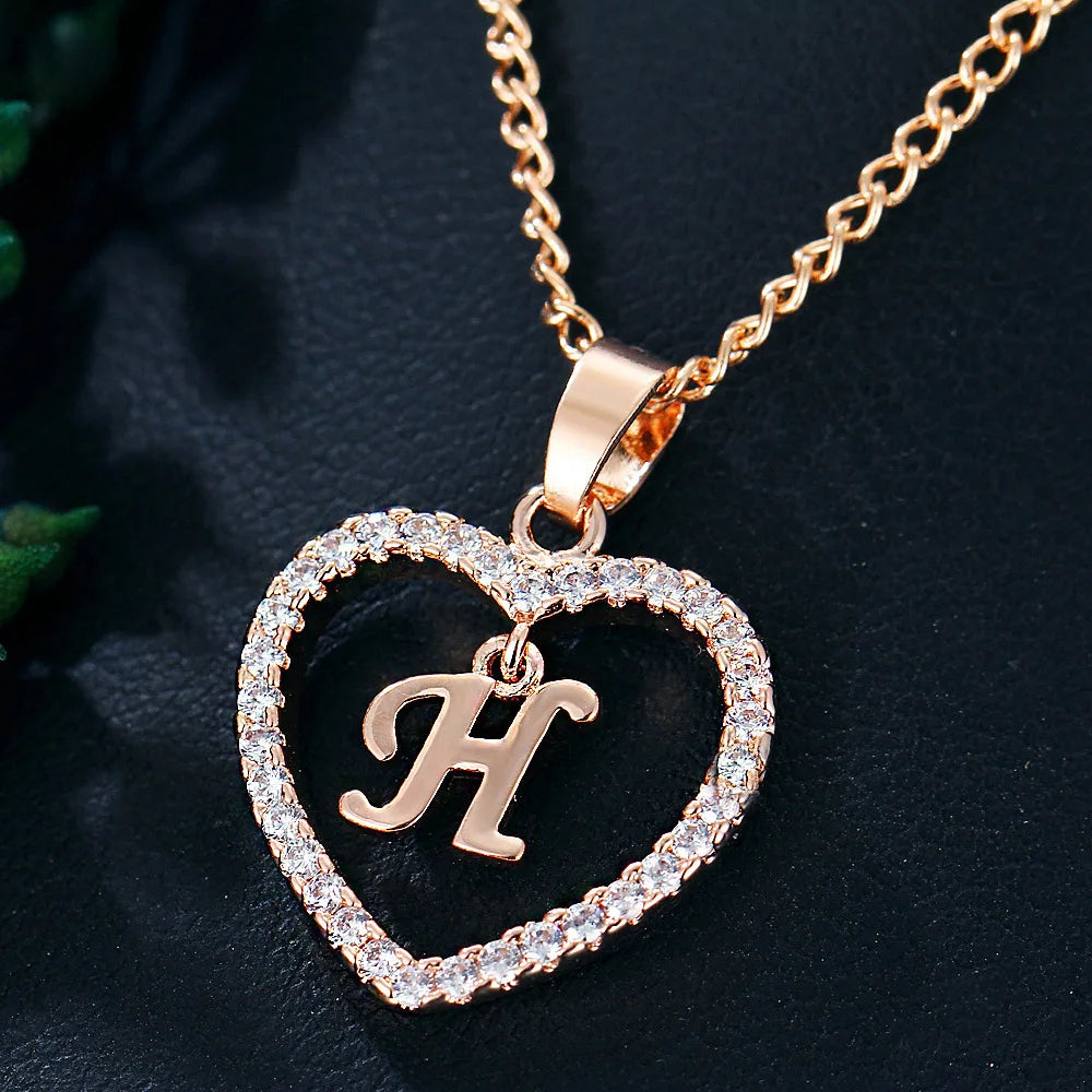 Customizable Initial Heart Pendant Necklace — Zircon Accented Jewelry