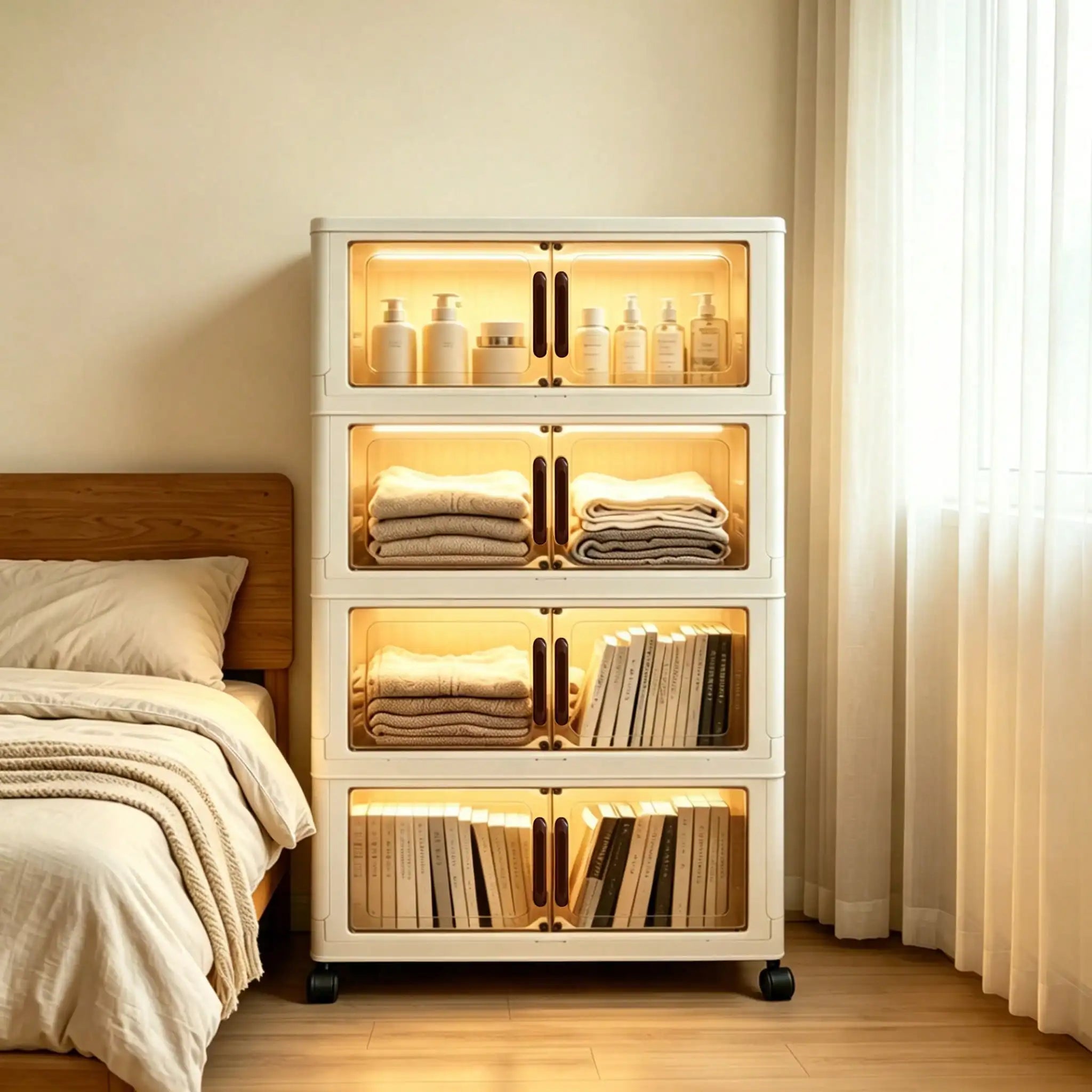 Foldable Stackable Storage Cabinet — Space Saving Organizer with Wheels