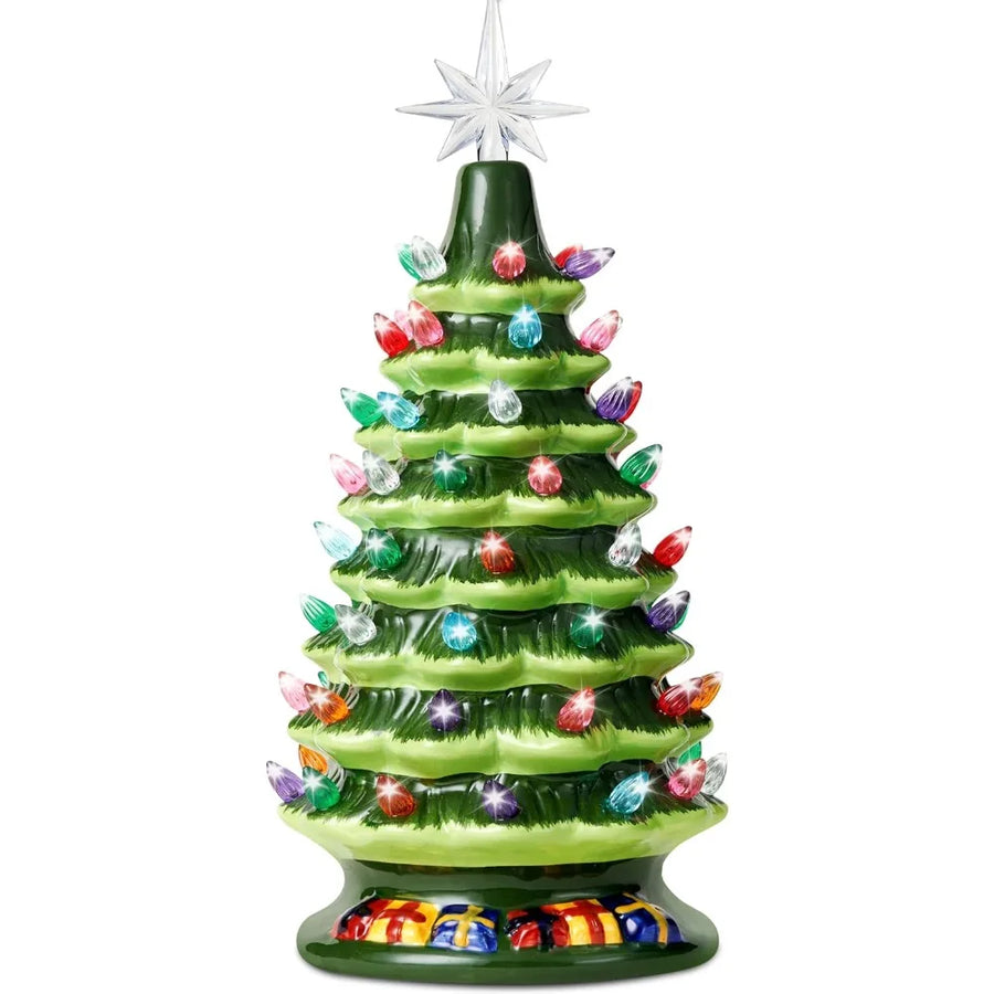 Joyfy Ceramic Tabletop Christmas Tree — Prelit with Multicolor Lights