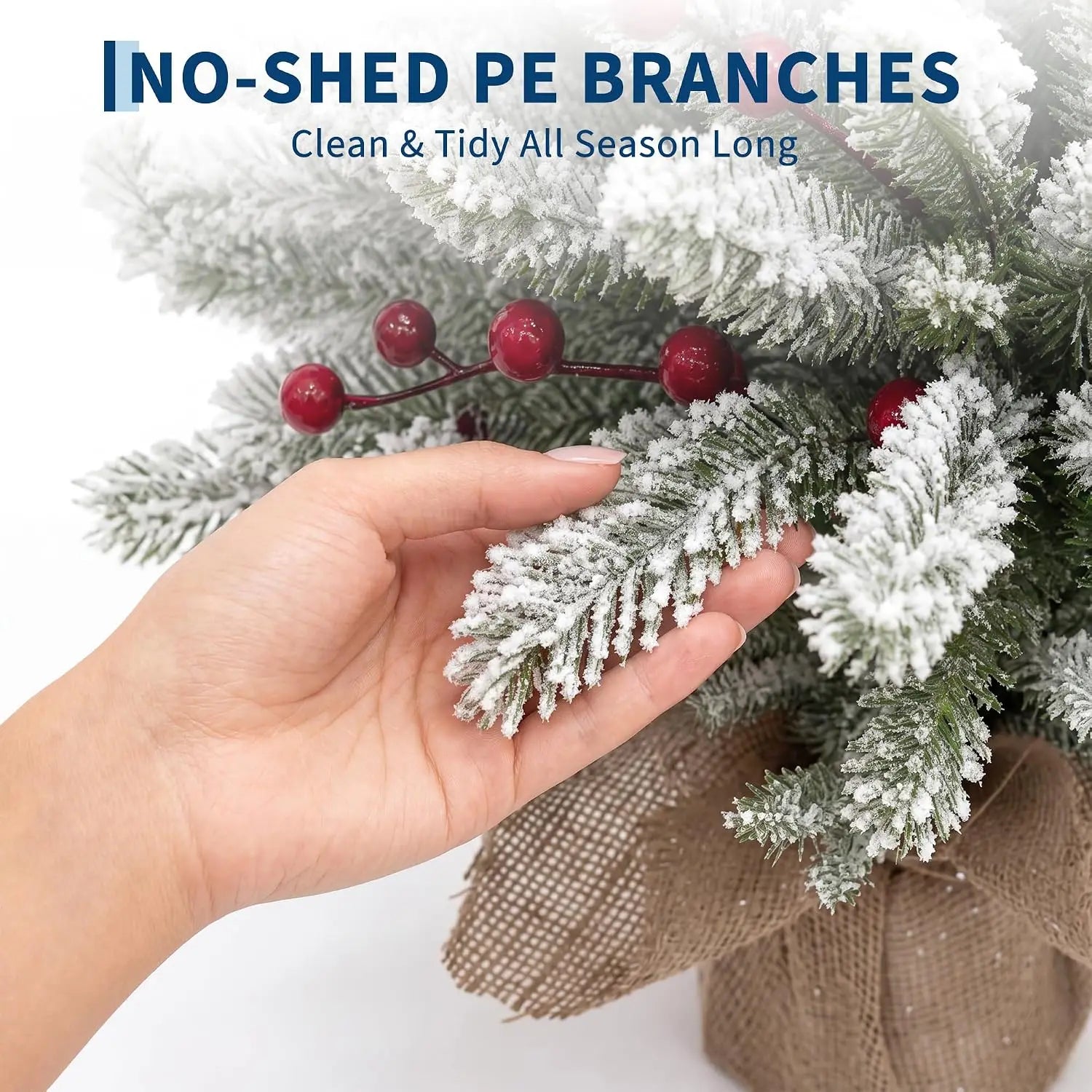 Garvee 24-Inch Flocked Christmas Tree — Red Berry & PE Pine Desktop Decor