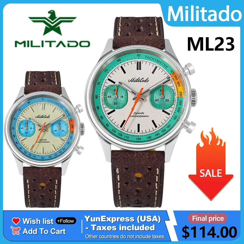 militado ML23 Quartz Chronograph Watch — Stainless Steel & Sapphire Crystal