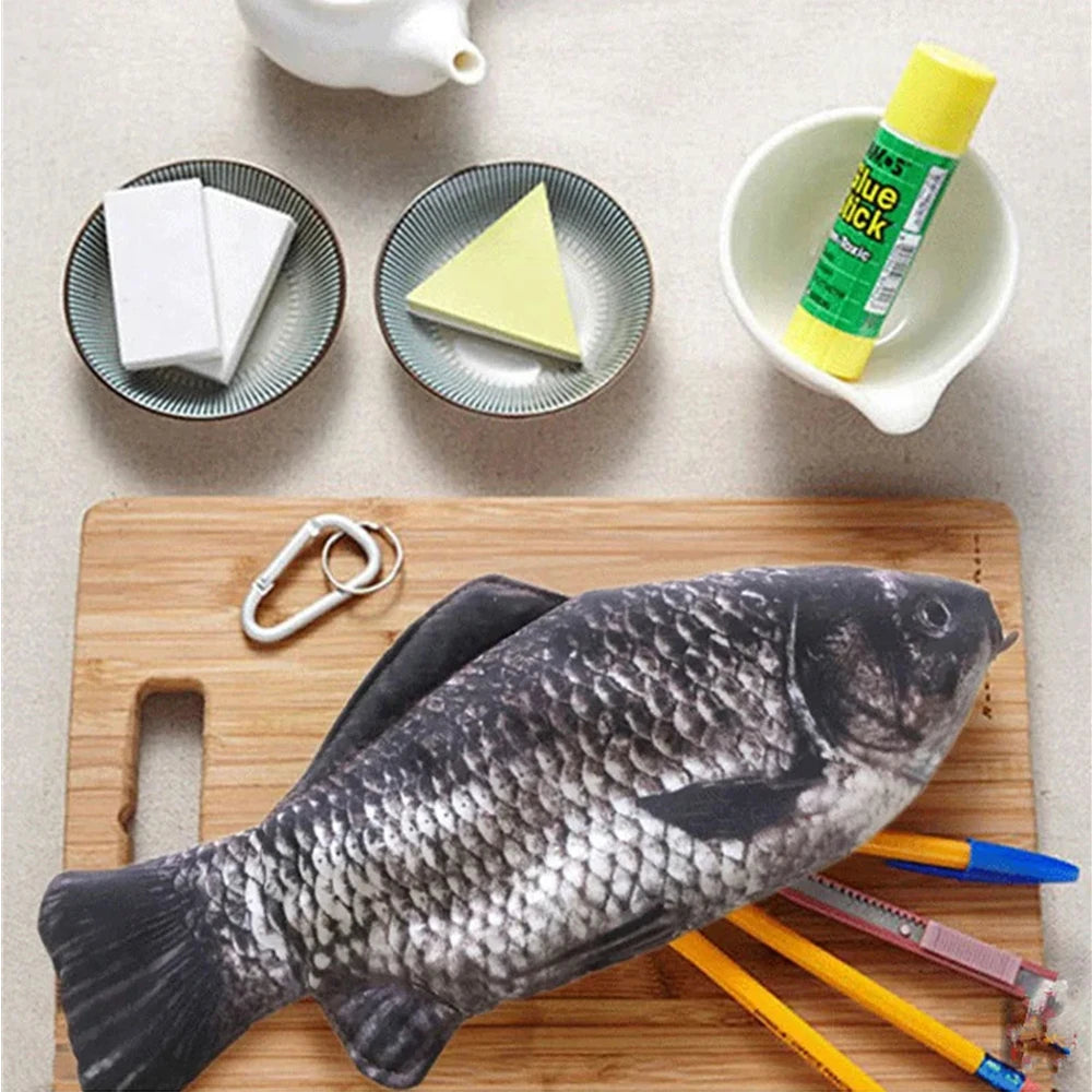 Fish Shaped Novelty Pencil Case — Fun Fabric Pen Bag & Coin Purse