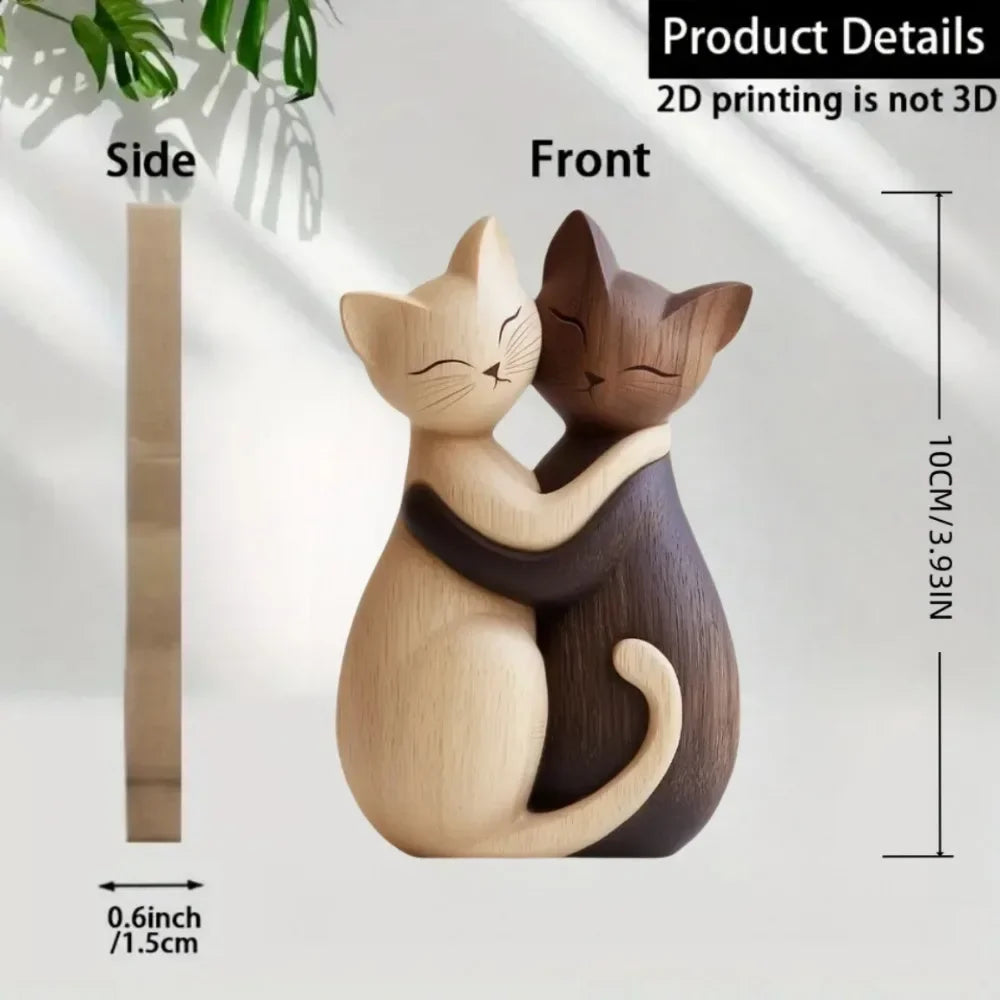 Wooden Animal Couple Sculpture — Cute Desktop Decor & Gift Set
