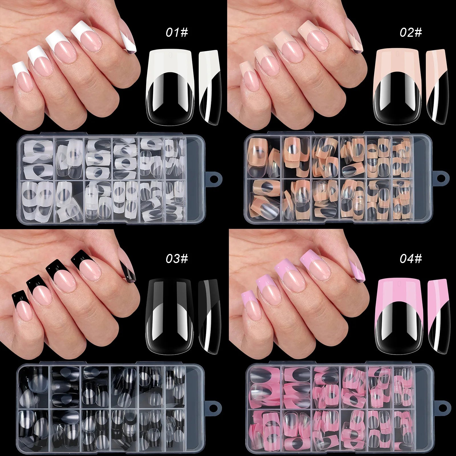 French Tip Press On Nails — Medium Almond Chrome Design, 120 Piece Set