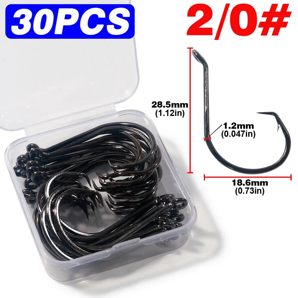 LAKBAT 7385 Inclined Circle Fishing Hooks — High Carbon Steel Barbed Tackle