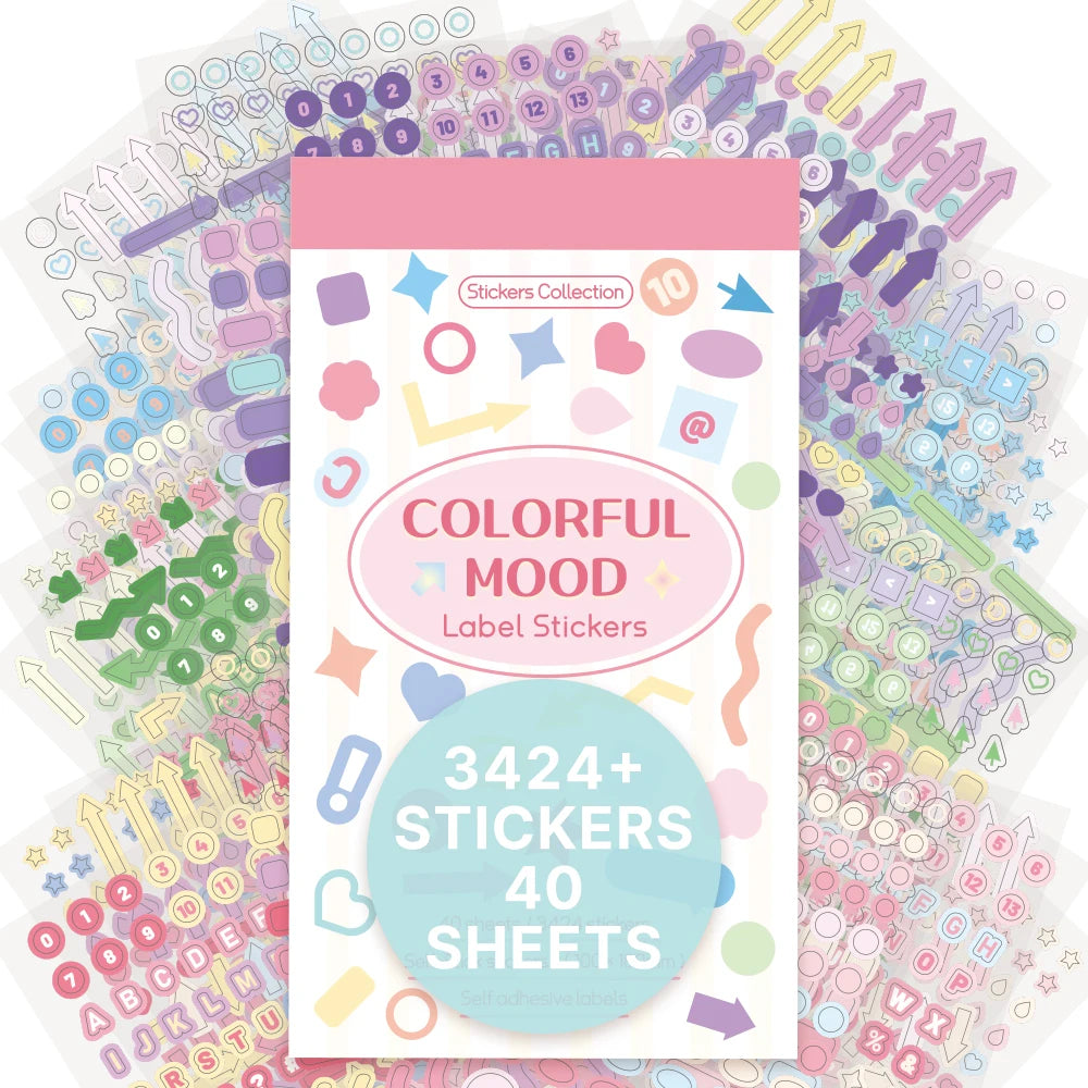 3424 Piece Colorful Mood Sticker Set — Geometric Fantasy Decals for Journaling