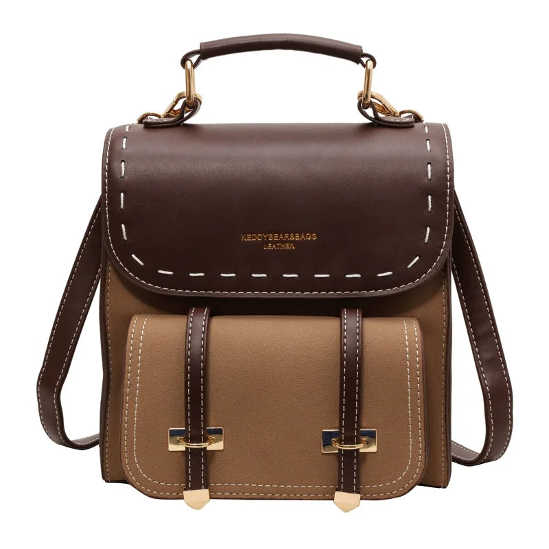 Women's Faux Leather Patchwork Backpack — Stylish Travel & School Bag