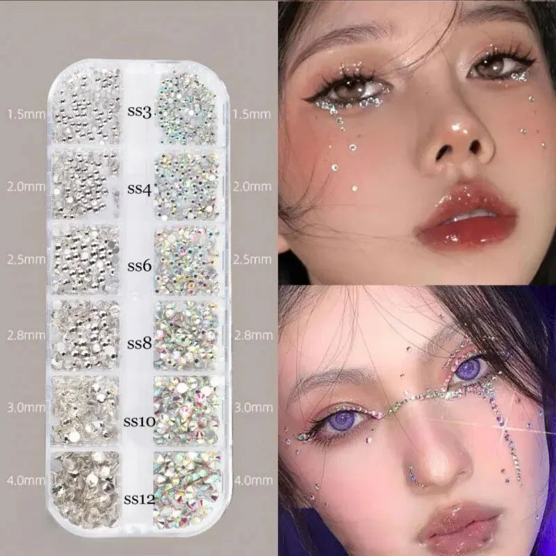 Red AB Crystal Rhinestones — 12-Grid Nail Art Decoration Box
