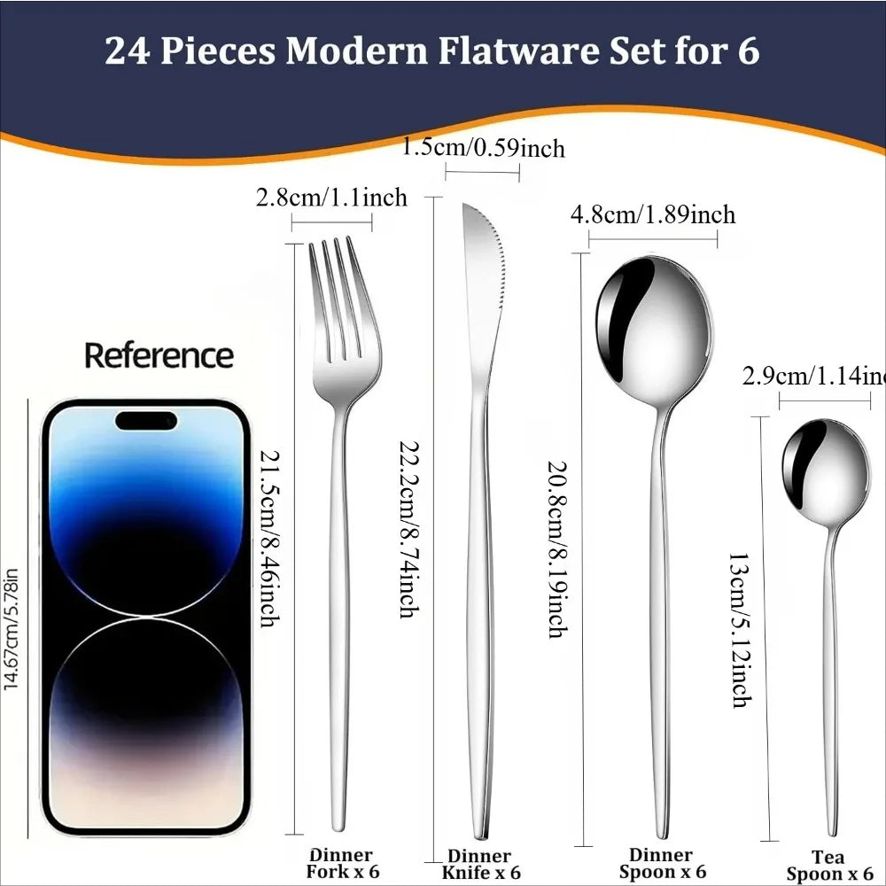 FEB.WIND 24-Piece Stainless Steel Flatware Set — Elegant Dining Tableware Kit