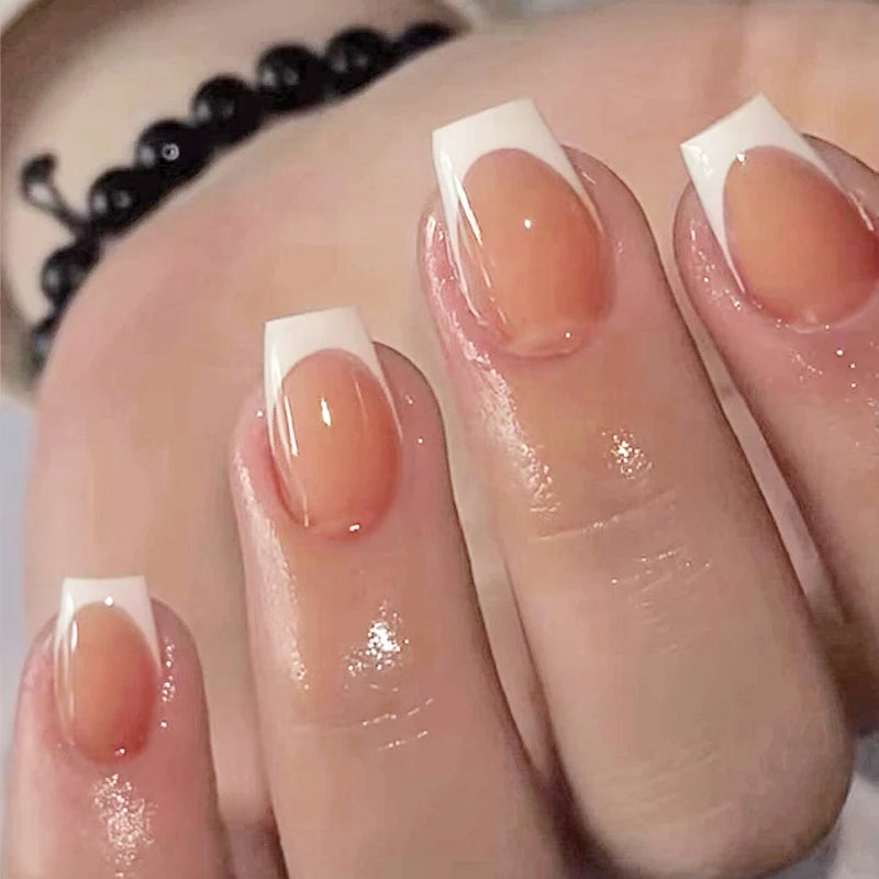 French Style Press On Nails — Glossy Nude Tip Manicure Set