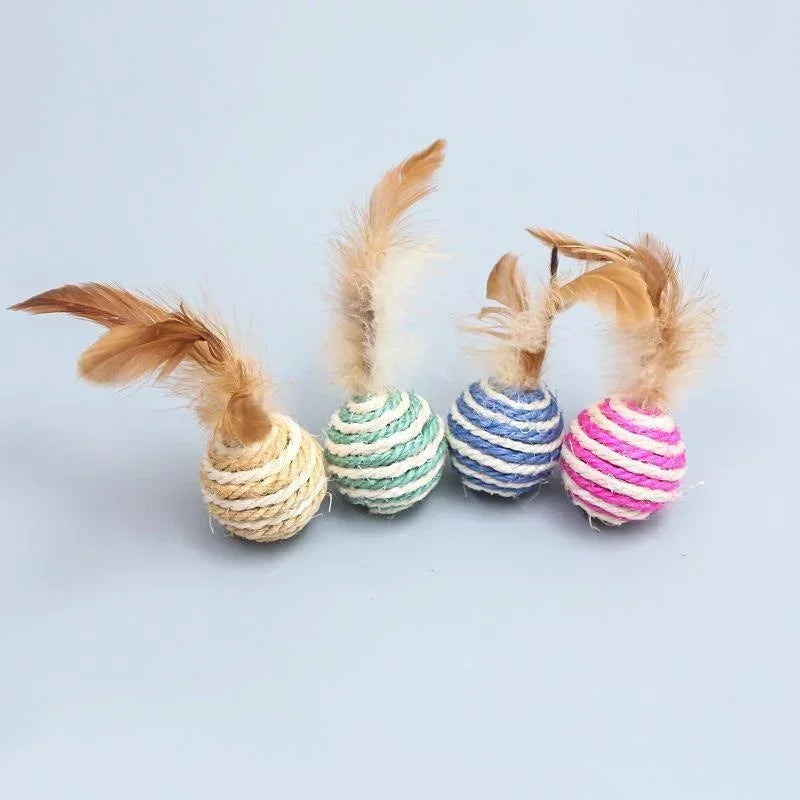 Sisal Feather Ball Cat Toy — Interactive Scratching & Play Ball