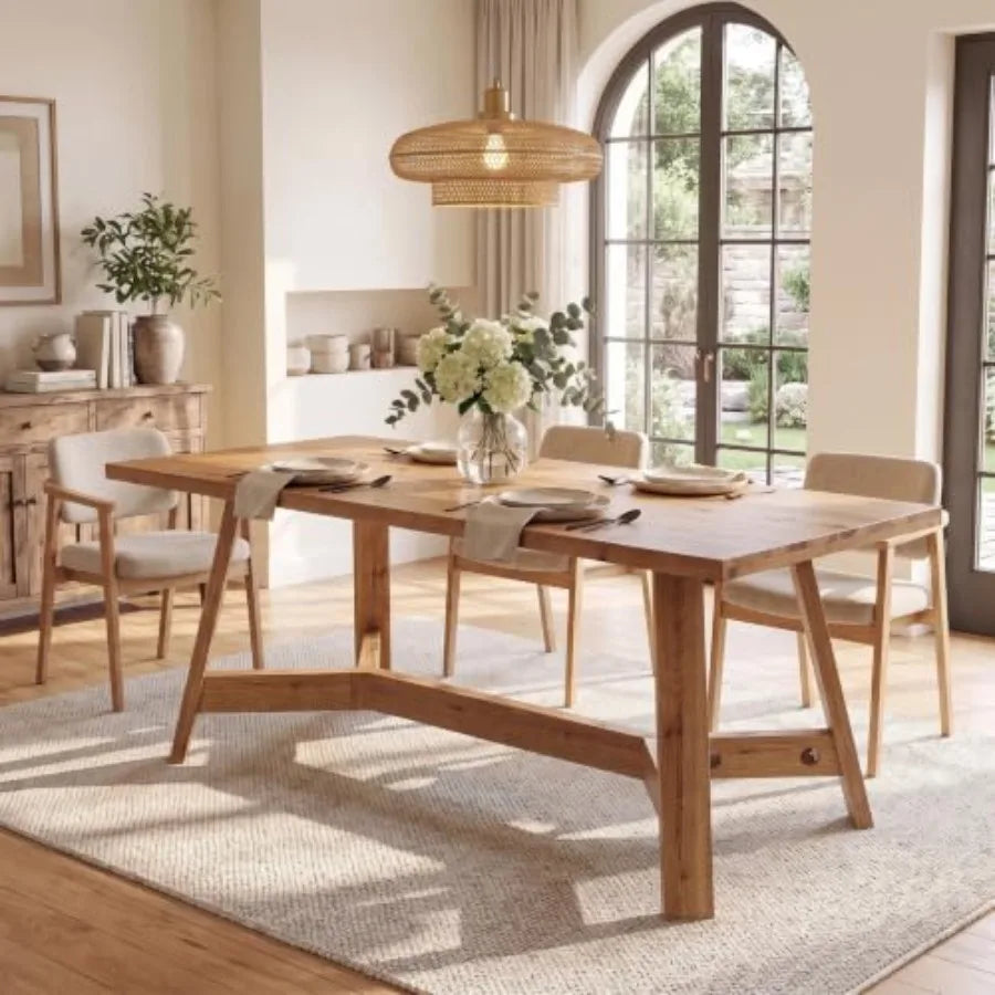 63" Solid Wood Dining Table — Modern Moroccan Style Rectangular Dinner Table