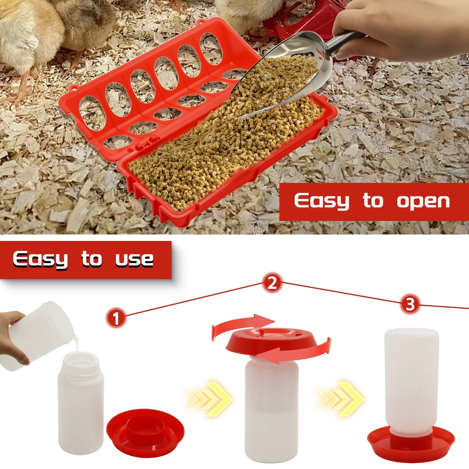 Automatic Poultry Feeder and Waterer — Large Capacity Feeding Trough