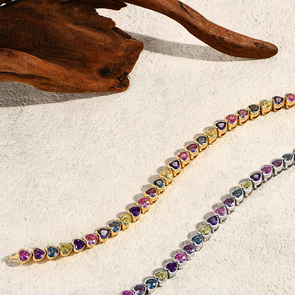 ATTAGEMS Heart-Shaped Sapphire Bracelet — 18K Gold Plated Sterling Silver Jewelry