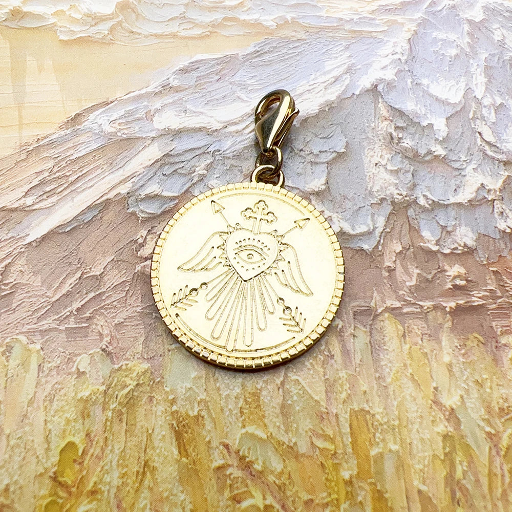 Thaddaeus Gold Plated Angel Disc Pendant — Vintage 925 Sterling Silver Charm