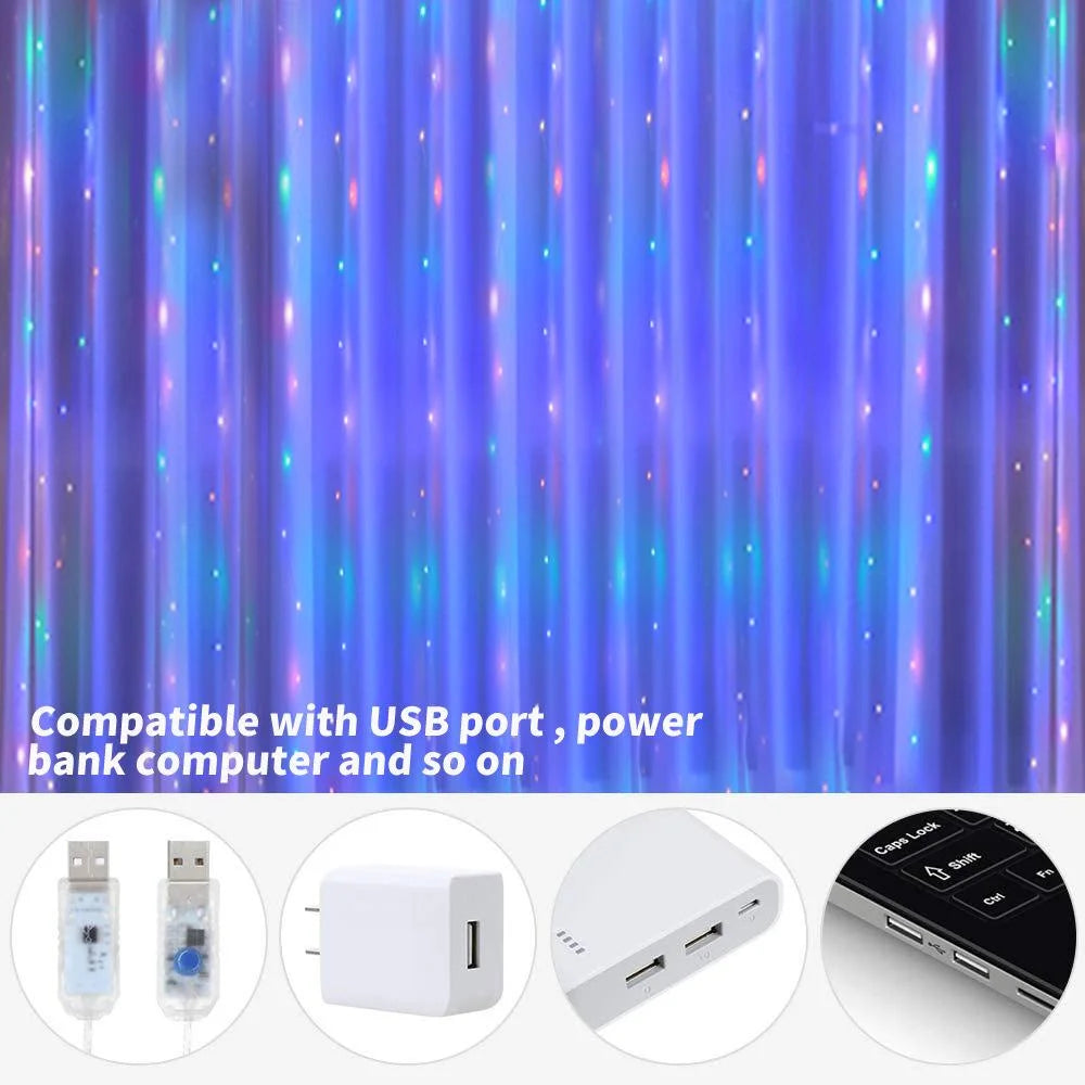 8-in-1 USB Curtain String Lights — Remote Controlled LED Decor