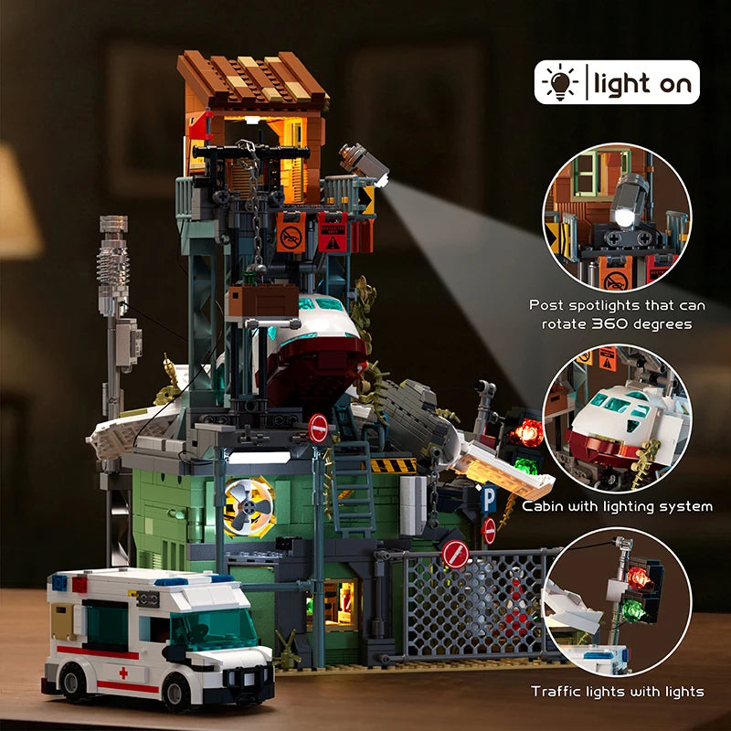 Wrecked Plane Pharmacy Building Blocks Set — 2076PCS DIY City Street Model