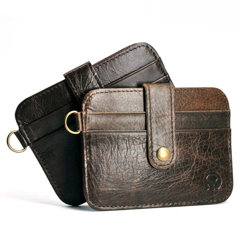 Men's Genuine Cow Leather Slim Wallet — Compact Card Holder & Coin Purse