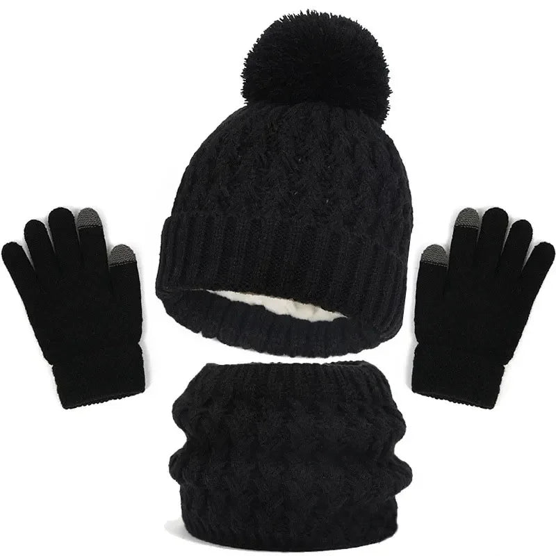 Kids Knitted Winter Accessory Set — Warm Hat, Scarf, and Gloves 3-Piece Kit