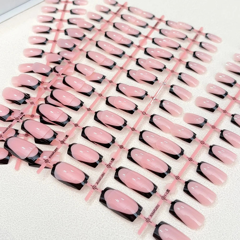 MingLee Glossy French Tip Press On Nails — Medium Square Acrylic False Nails
