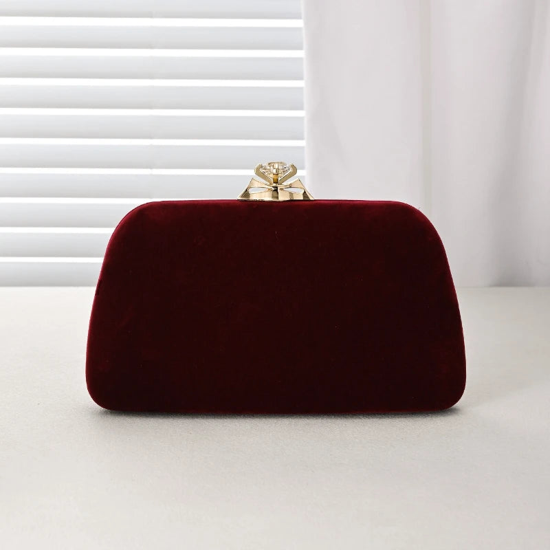 Elegant Velvet Evening Clutch — Formal Party Purse with Diamond Accents
