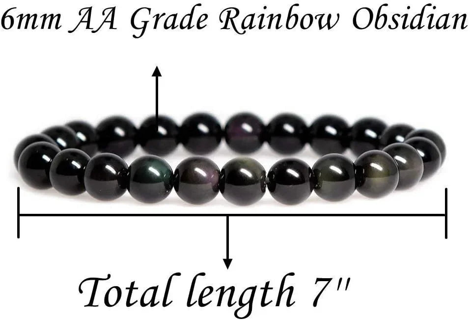Natural Gemstone Obsidian Bracelet — Handmade Elastic Crystal Bead Jewelry
