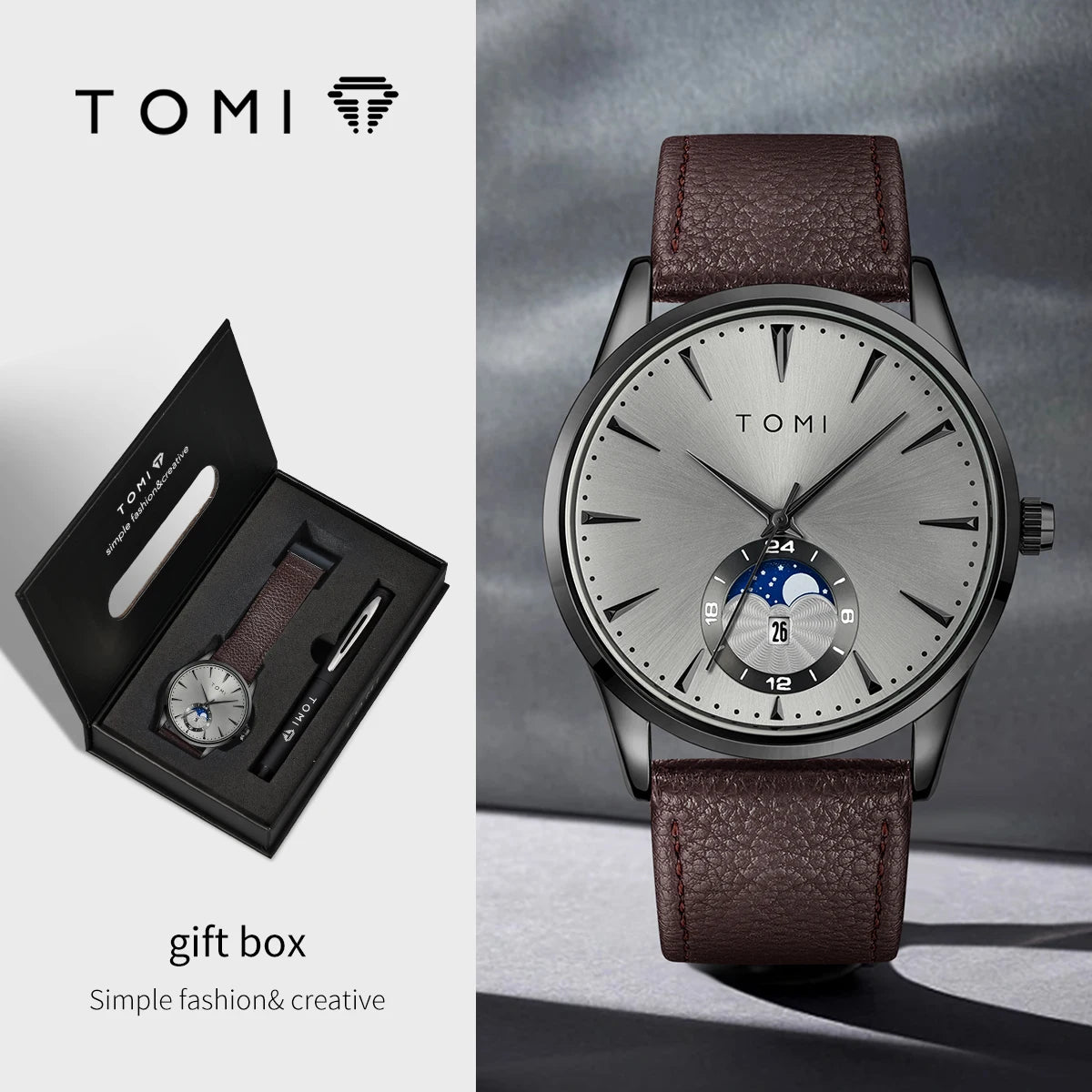 TOMI Men's Luxury Watch and Pen Gift Set — Business Quartz Watch with Case