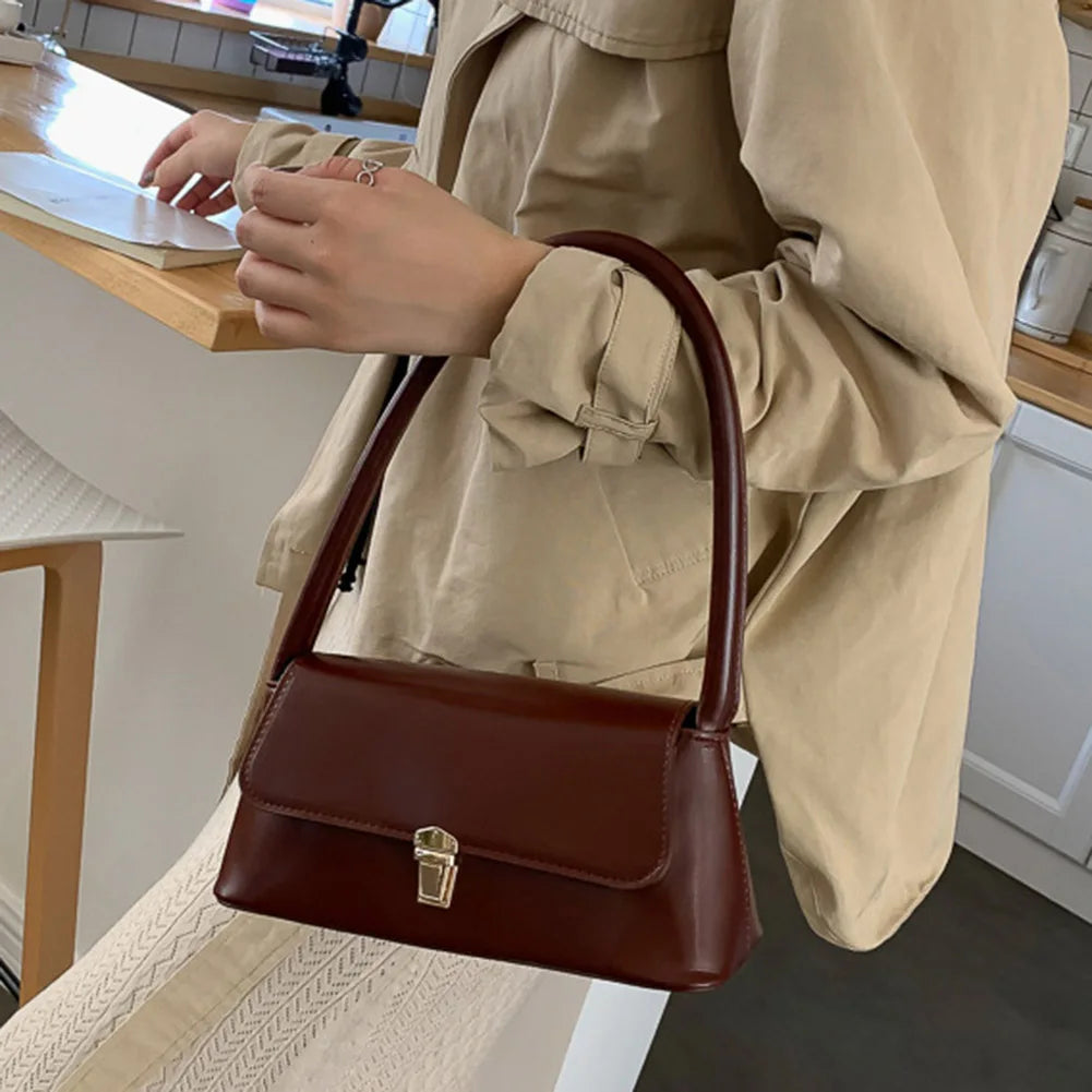 Women's Vintage PU Leather Shoulder Bag — Trendy Underarm Handbag