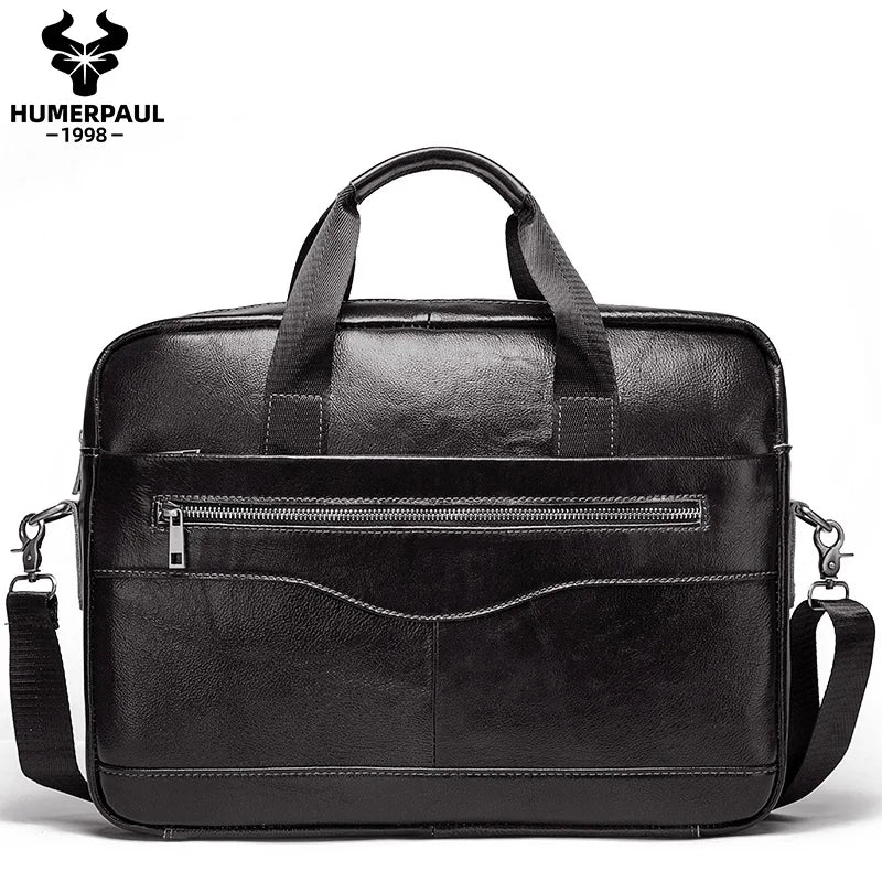 HUMERPAUL Genuine Leather Men's Briefcase — Professional Business Messenger Bag