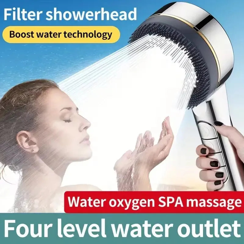 High Pressure Filtered Shower Head — Four-Speed Adjustable Rainfall Spray
