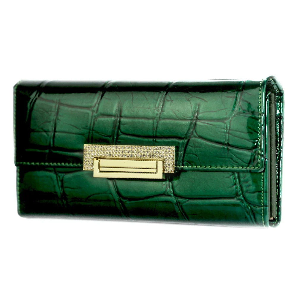Wishehappy Luxury Stone Pattern Wallet — Elegant Leather Long Clutch Purse