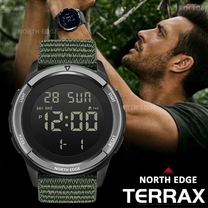 NORTH EDGE TERRAX Digital Watch — Waterproof Outdoor Sports Timepiece